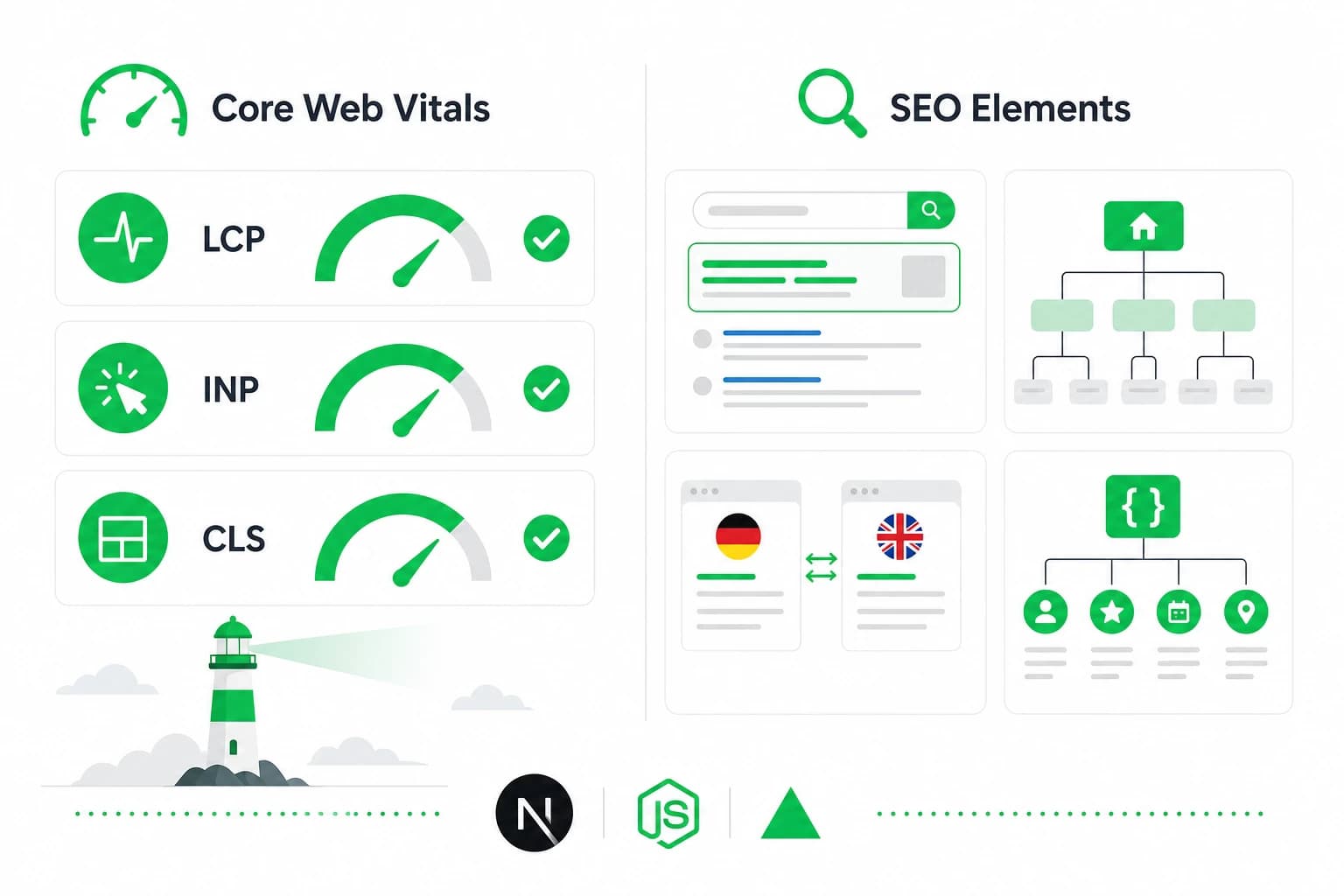 Next.js SEO und Core Web Vitals: LCP, INP, CLS, hreflang, Sitemap und Schema.org