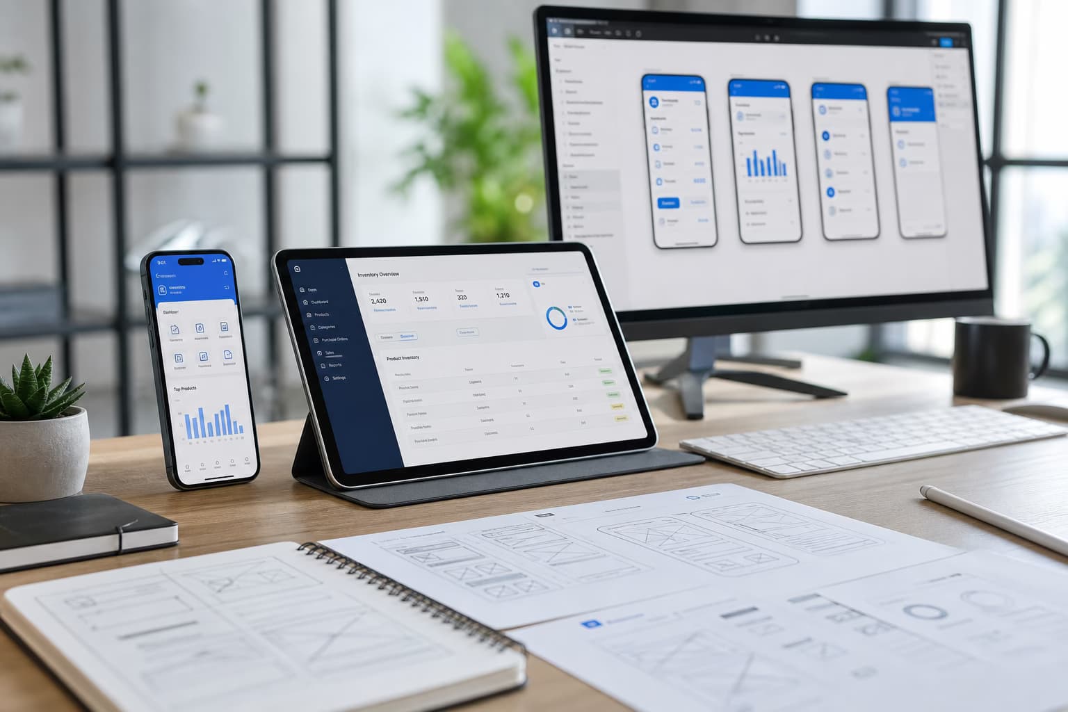 Business-App-Entwicklung – maßgeschneiderte Geschäftsanwendung mit Dashboard, Workflows und Mobile-Ansicht