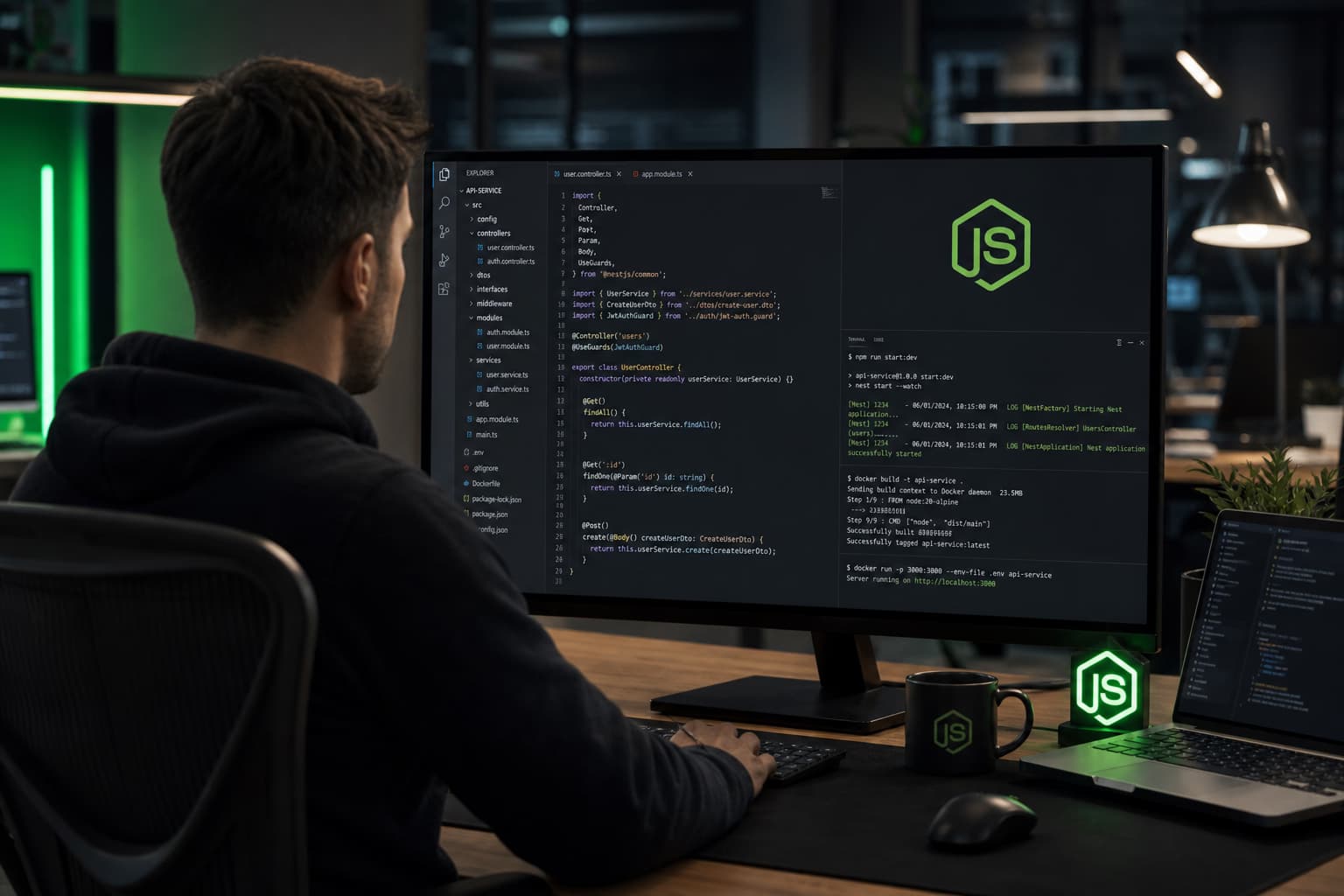 Node.js Entwicklung – TypeScript-APIs, Express und NestJS auf dem Entwickler-Arbeitsplatz