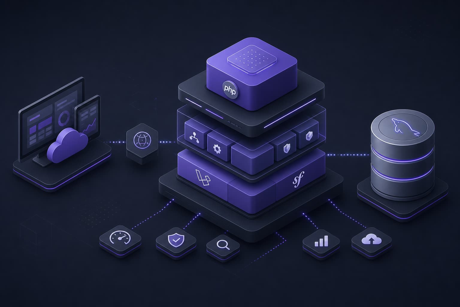PHP-8-Backend-Architektur mit Laravel, Symfony und MySQL – Schichtenmodell für Web-Backends