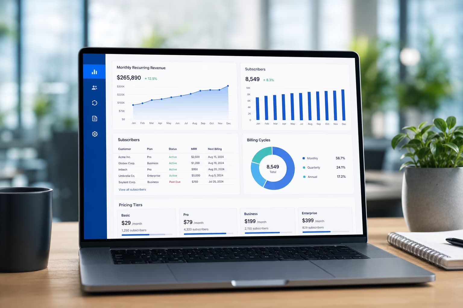 Subscription-Management-Software – Abo-Verwaltung mit Recurring-Billing, MRR-Dashboard und automatischer Rechnungsstellung Subscription-Management-Software – Abo-Verwaltung mit Recurring-Billing, MRR-Dashboard und automatischer Rechnungsstellung