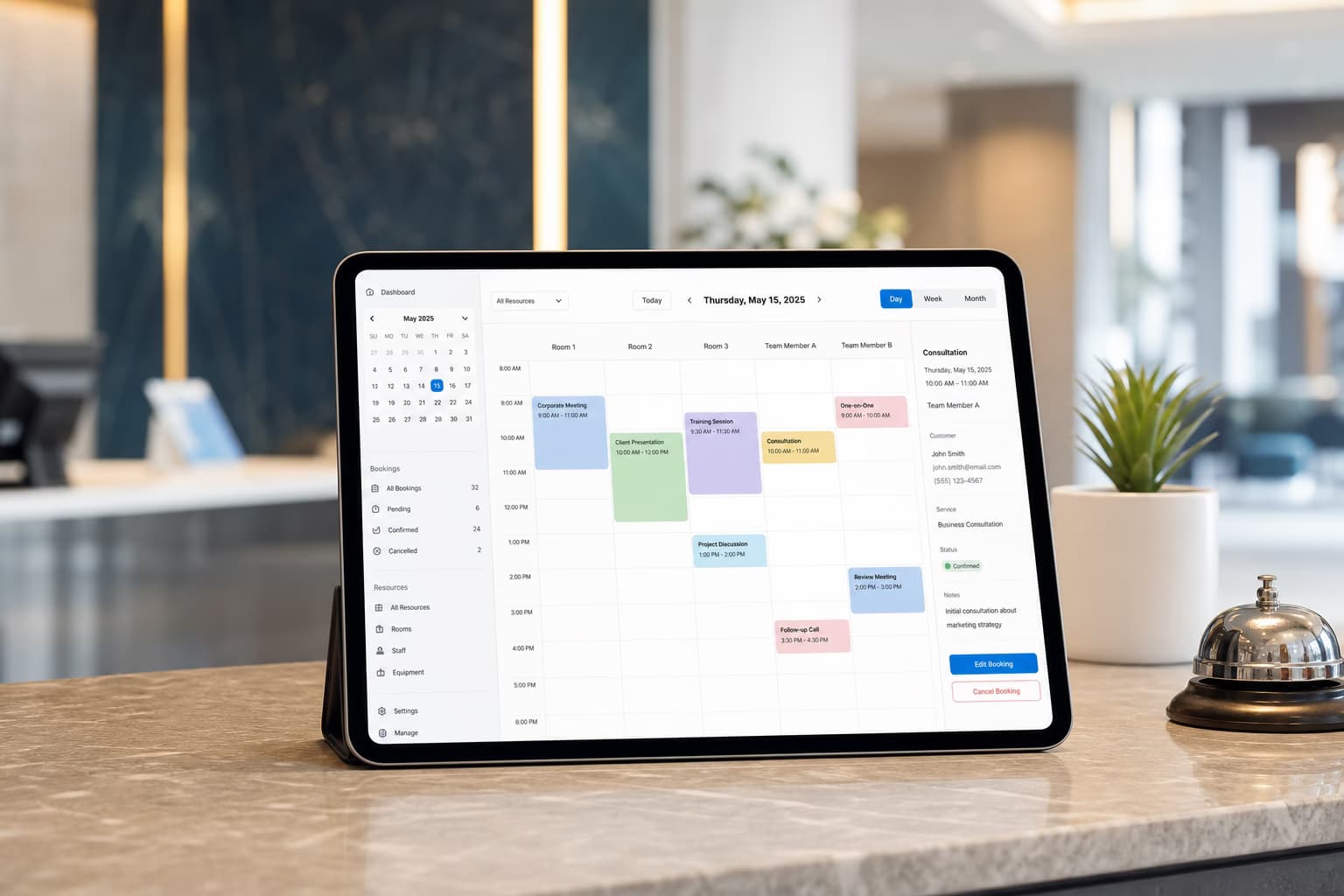 Online-Buchungssystem – Terminkalender, Ressourcen-Planung und Reservierungs-Dashboard für Dienstleister und Unternehmen Online-Buchungssystem – Terminkalender, Ressourcen-Planung und Reservierungs-Dashboard für Dienstleister und Unternehmen