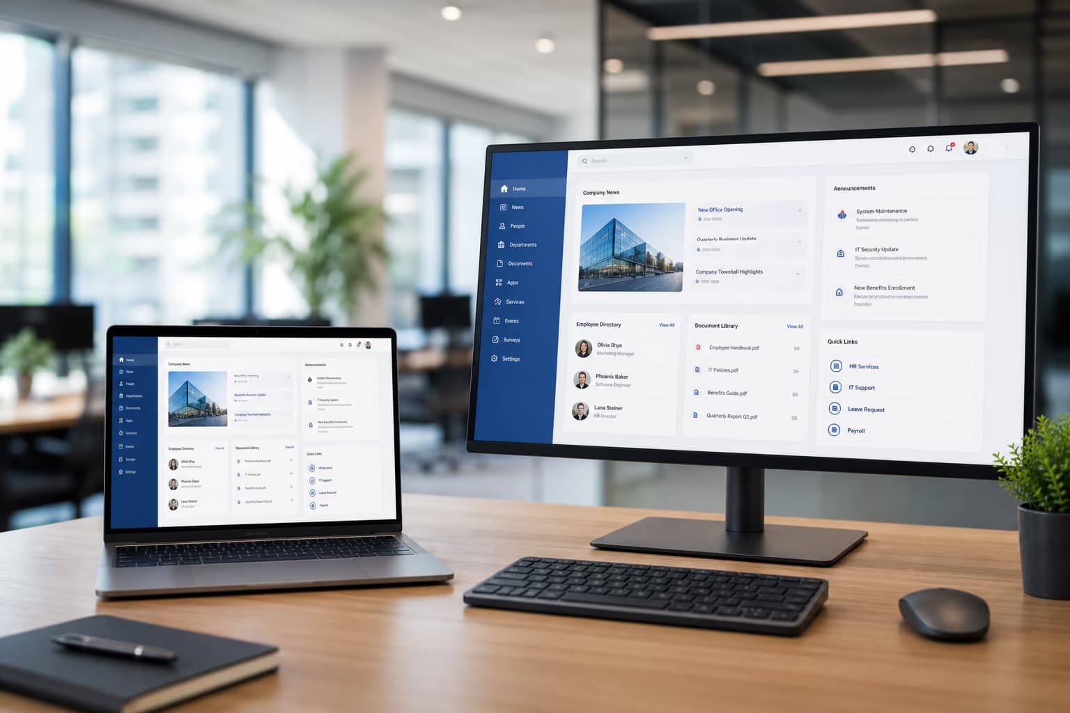 Intranet-Entwicklung – Mitarbeiterportal mit News, Wissensdatenbank, Personalprozessen und Single-Sign-On Intranet-Entwicklung – Mitarbeiterportal mit News, Wissensdatenbank, Personalprozessen und Single-Sign-On